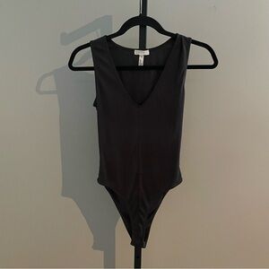 Leith Charcoal Grey Ribbed Knit Soft Bodysuit Size XS